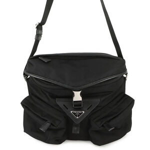 Prada Crossbody Bag Re Distinctive Pockets Front Logo Black